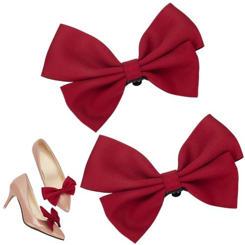DELORIGIN 1 Pair Wedding Red Bow Shoe Clips Bowknot Shoe Buckles Bridal Removable Shoe Clips Bowknot Shoe Buckle Bag Clothing Hair Decorations for Bride Women Party Heels Flats Pumps Craft Accessories