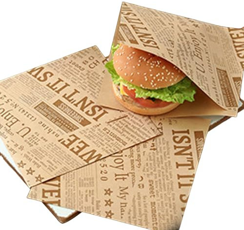 50 Blätter Deli Papierblätter, 18 x 18 cm Lebensmitteltüten, Hamburgertasche Sandwich-Tüten, Pommes Papier für Korb, Umweltfreundliches Backpapier, Snackbeutel
