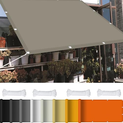 Sonnensegel mit Öse 7 x 7 m 98% UV Schutz Sonnensegel Terrassenüberdachung mit Ösen Und Kordel,Ohne Bohren für Garten Balkon Terrasse Camping, Khaki
