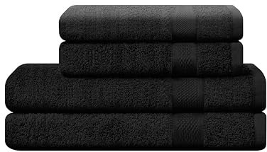 CAMRY Handtuch Set 4-teilig - 2 Badetücher 70x140 cm und 2 Handtücher 50x100 cm aus 100% Baumwolle 500 g/m² - weiche und saugstarke Tücher in Farbe Schwarz