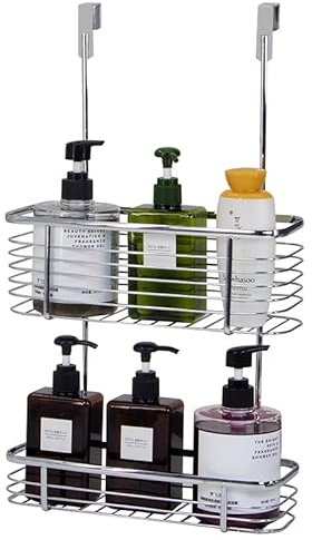 2 Tier Large Hanging Bathroom Organiser Unit Shower Rack Storage Caddy With Extra Baskets Lightweight Toilet Bathroom Kitchen Holder Caddy Over Door Camping Camper Van Garage (Over Cabinet 2 Tiers)