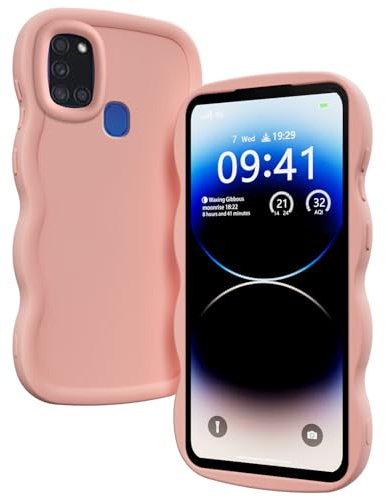 PanXCase Coque pour Samsung Galaxy A21s - Étui Silicone Désign Ondulé Cute, Légère Fine Souple Femmes Filles Antichoc Anti-Rayure Bumper Housse (Rose)