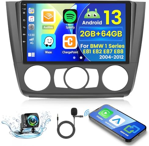 Hikity 2+64G Android 15 Autoradio per BMW 1 Series E81 E82 E87 E88 2004-2012 Radio Carplay Android Auto, 9 Pollici IPS Touch Screen Radio con Telecamera Bluetooth Navi WiFi DSP EQ