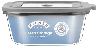 Kilner Recipiente de vidrio hermético de 0,8 litros, tapa duradera a prueba de fugas con sello al vacío para almacenamiento de alimentos, sobras, aperitivos, preparación de comidas, cocción por lotes