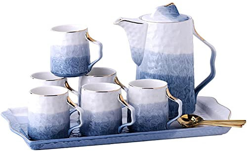 IUBGFTO Haushalt Wohnzimmer Keramik Tee-Set, Teetasse Teekanne Tablett Teelöffel Moderne Kaffeetasse Tee Kaffeetasse