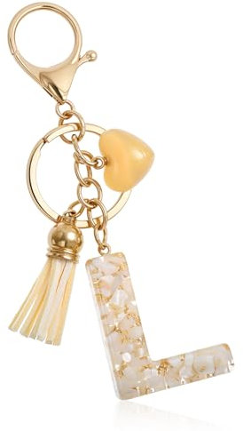 Ouligay L Schlüsselanhänger Buchstabe Bag Charms, Gold Schöne Buchstaben Schlüsselanhänger Taschenanhänger mit Quasten Handtaschen Rucksack Anhänger Buchstabe Tasche Charm für Damen Mädchen Frauen