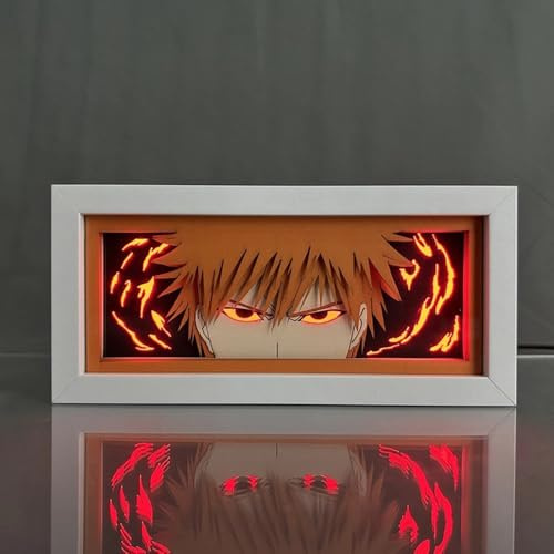 Zhongkaihua Kurosaki Ichigo Anime-3D-Papierschnitz-Lichtbox, RGB-Farbwechsel, Anime-Papierskulptur, Tischlampe für Schlafzimmer, Dekoration, Nachttischlampe
