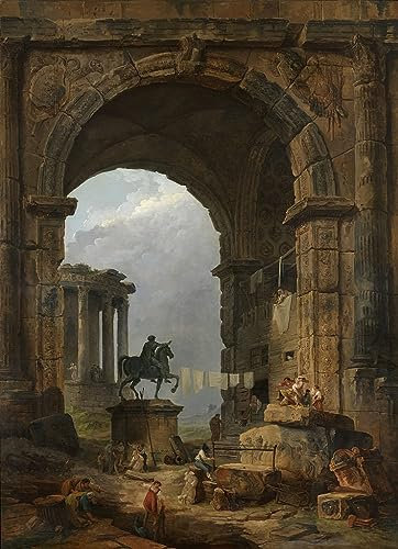 ARToPHIIU Modern Wandbilder Poster Wandbilder Leinwand Bilder Druck Ancient Capriiiice mit der Statue des Marcus Aurelius von Hubert Robert Leinwand Ölgemälde für Office Home Decor 60x90cm