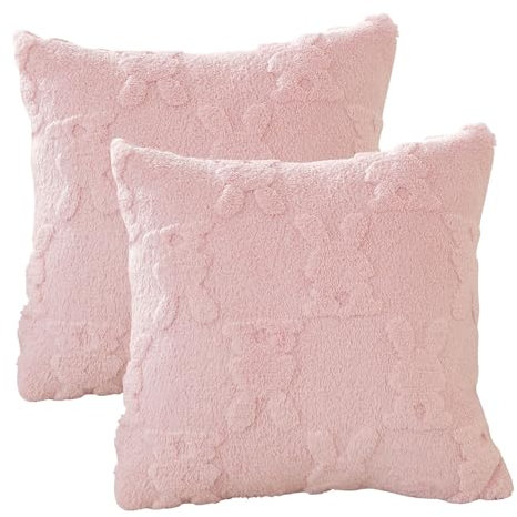 DZAY Osterdeko Kissenbezug Osterhase Frühlingsdeko Innen Kissenbezüge Frühling Deko Kissen mit 3D Stickerei Osterhase,Weiche Plüsch Kunstwolle Pelz Wurf Kissenhülle,Sofa Kissen Home Decor (Rosa)