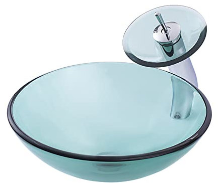 WOTZOV Lavabo de Salle de Bain en Verre trempé avec Robinet et bonde escamotable Combo Lavabo de comptoir de vestiaire Lavabo au-Dessus du comptoir Lavabo Simple Rond