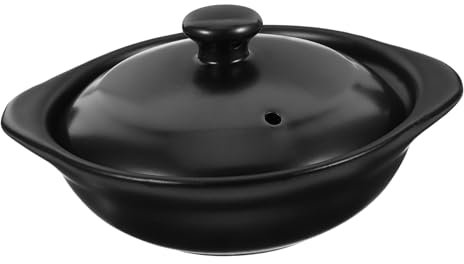 IMIKEYA casseruola pentola di terracotta con coperchio pentola di ramen con coperchio friggere wok slow cooker slower cooker padella per crepes stufato di casa stoviglie in ceramica Black