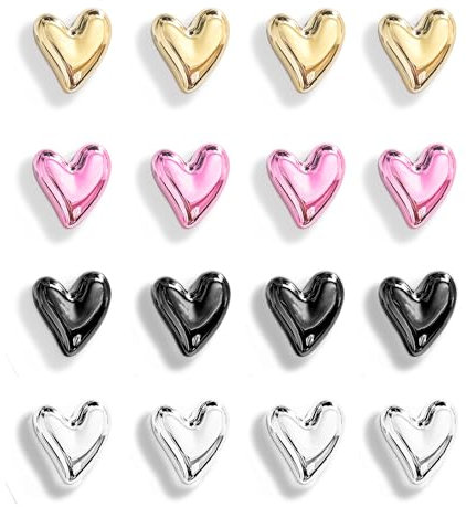Janlifian 16PCS Fridge Magnets Cute Love Heart Magnet Set 2.1cm Small Heart Decorative Magnets Funny Office Whiteboard Magnetic Stickers Decoration Gold Pink Silver Black 4 Colors