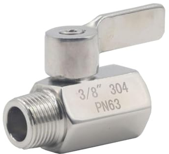 Mini Kugelhahn, 3/8 Zoll Innengewinde und Außengewinde Absperrventil PN63 Edelstahl Sanitärarmatur für Wasser Öl Gas (Silber)