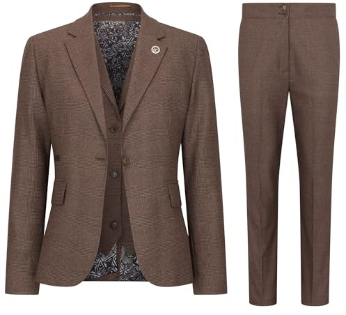 Women's Three-Piece Tailored Fit Suit in Prince of Wales Check
