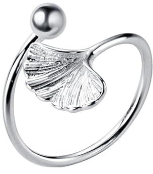 Vipfashion797 Damen Ring, Ginkgo-Blatt, Silber 925, verstellbar 52-56