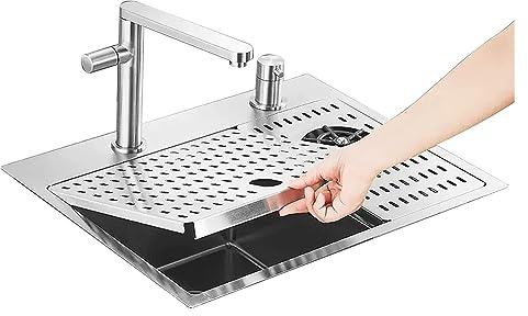 CAFIEDR Fregadero de Cocina Empotrado, Fregadero bajo encimera, Fregadero con lavavasos y Accesorios, Apto para Bar, Centro, Isla, RV