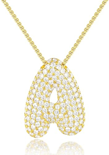 KissYan Blase Buchstaben Halskette Damen, Silber/Gold Ballon Initialen Kette Bling Zirkonia Buchstaben Anhänger A-Z Schmuck Geschenke für Frauen