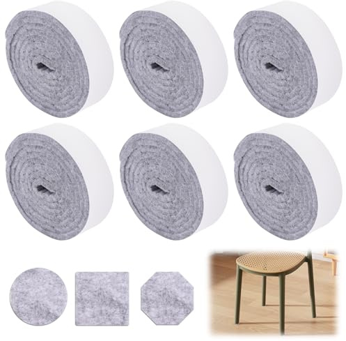 6 Rotoli Feltro Autoadesivo, 100cmx2cm Nastro in Feltro Autoadesivo | Rotolo Feltros Adesivo, 5mm di Spessore , per Protezione Murale di l'a Sedia Dei Pavimenti In Legno