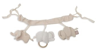 Jollein Chaîne de Poussette - Elephant Tales - Avec Éléphants en Tissu - Jouet de Poussette - Liens en Tissu pour Fixation - Jouet Sensoriel pour les Sorties - Jouet Bébé - Lavable à la Main - 30 cm