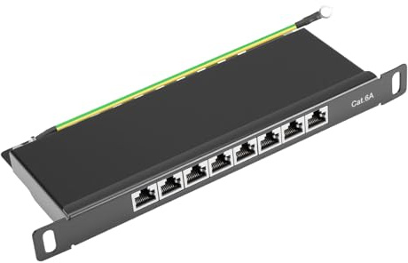 ZHITING CAT 6a Patchpanel 8 Port Geschirmt (STP) Verteilerfeld,8X Geschirmt RJ45 Buchse - Wandmontage/Desktop - Schwarz - Kompatibel mit TIA/EIA-568A & 568B