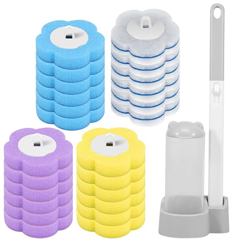 Disposable Toilet Brush with 24 Refills, Disposable Toilet Bowl Brush with Handle & Storage Caddy Multifunctional Toilet Bowl Cleaner Kit Household Toilet Bowl Brush for Bathroom