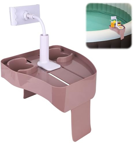 Fukaisu Plateau pour Spa avec Support Téléphone, Plateau Réglable avec 2 Porte-Gobelets et Trous de Drainage Chariot Antidérapant pour Piscines Gonflables Spas Hors Sol et Spas Extérieurs