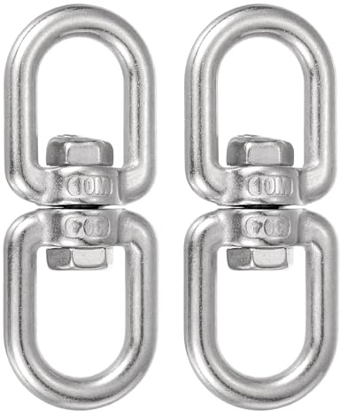 PATIKIL Double Ended Swivel Hook, (M10, 2Pcs), 304 Stainless Steel Eye to Eye Swivel Shackle Ring Connector, Suit for Marine/Tree Swing/Hammock Chair/Gardens/Outdoor Activities