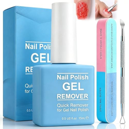 LEECLOUD Gel Nail Polish Remover Fast Removal In 3-5 Minutes With Included Nail File & Scraper | Gel Polish Remover No Foil Soak Or Wrapping Needed | Acrylic Nail-Remover Safe For Home Salon Use 15ml