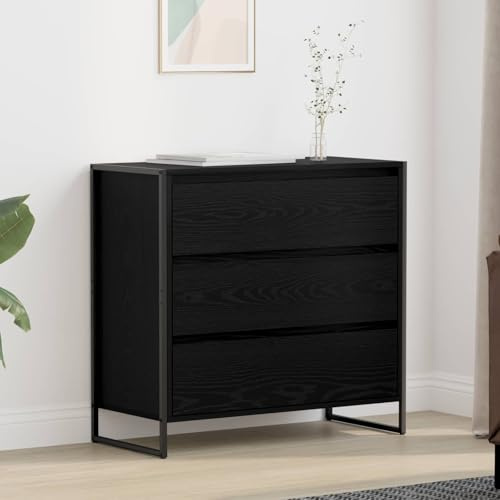 YNGBHFNOP Sideboard Schwarz Eichen-Optik 79 x 36 x 75.5 cm Holzwerkstoff mit Schublade Industriedesign Stahlbeine Wohnzimmer Schrank für Moderne und rustikale Räume stilvolle Aufbewahrung