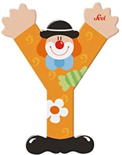 SEVI 81761 Holzbuchstabe Y 10 cm, Türbuchstaben für Kinderzimmer, ABC Alphabet Lernspielzeug aus Holz, pädagogisches Spielzeug für Kinder ab 3 Jahren, Buchstabe Clowns, Orange, ca. 10 x 7,5 cm