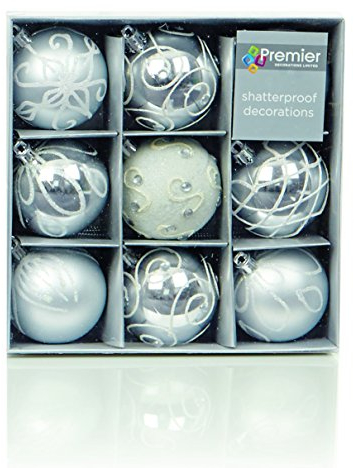 Set mit Nine Silber Weihnachtsbaum Kugeln (6cm)