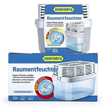 HUMYDRY - Premium Luftentfeuchter Set Premium 450g + Premium 1000g mit Nachfüllungen – Reguliert Feuchtigkeit ohne Strom – Neutraler Duft