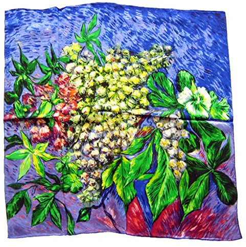 Avenella bezauberndes SEIDENTUCH nach VAN GOGH Künstlerisches SEIDENTUCH blühende Kastanienzweige Tuch 100% Seide ca. 90x86 cm