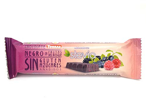 Torras Stevia Schokoladen Riegel, Zuckerreduzierte Schokoladen Riegel, Schokoladen Riegel ohne Zuckerzusatz, Dark Chocolate Waldfrucht, Riegel (35g)