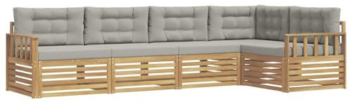 vidaXL Outdoor-Sofagarnitur 6 pcs Weiß und Hellgrau Polyester, Patio Lounge, modernes Sofa für draußen, wetterfestes Gartenmöbel, bequemes Terrassen-Set