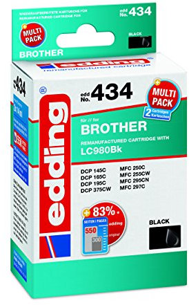 edding Druckerpatrone ersetzt Brother LC-980BK Kompatibel 2er-Pack Schwarz, Schwarz EDD-434 18-434