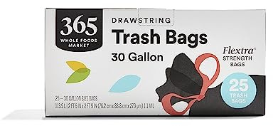 365 by Whole Foods Market, Flextra Strength Drawstring Trash Bags, 30 Gallon, 25 Count