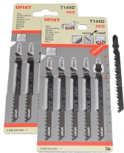 Jigsaw Blades T144D for Wood Cutting Pack of 10 Compatible with Bosch, Dewalt, Makita High Carbon Steel HCS T-Shank Bayonet Fitting Replacement Spare Part