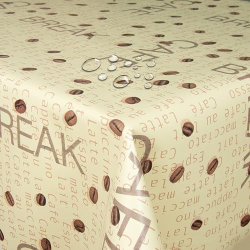 Wachstuch Kaffee Robust Beige Breite & Länge wählbar abwaschbare Tischdecke Eckig 120 x 160 cm