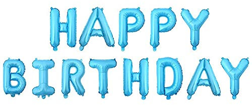 Trimming Shop Guirlande Ballons Papier Aluminium 13 Lettres Happy Birthday 41 cm Avec Paille de Gonflage Incluse Pour Décoration et Fournitures Fête Anniversaire , Aluminium, bleu bébé, 16