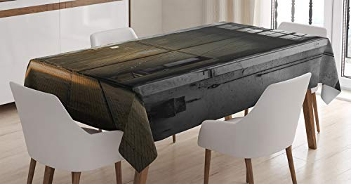ABAKUHAUS industriell Tischdecke, Gebrochene rostige Tür, Schmutzabweisend Pflegeleicht Waschbar Druck Mit Klaren Farben ohne Verblassen, 140 x 240 cm, Braun Grau