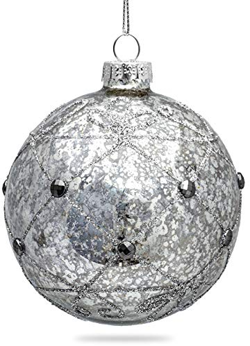 SIKORA Highlights 4er Set ausgefallene Christbaumkugeln aus Glas Weihnachtskugel Christbaumschmuck 8cm, Farbe | Modell:Modell Prag antik Silber, Höhe in cm:8 cm