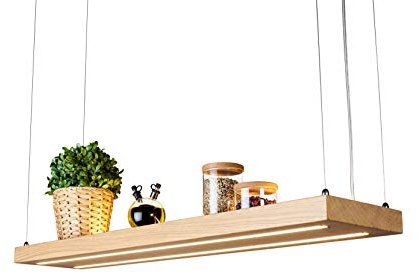Denidro Lights | LED Hängelampe Tribus | Stufenlos dimmbare Esstischlampe aus Holz (Weiß-Eiche) | 80 cm breit | Warmweißes Licht