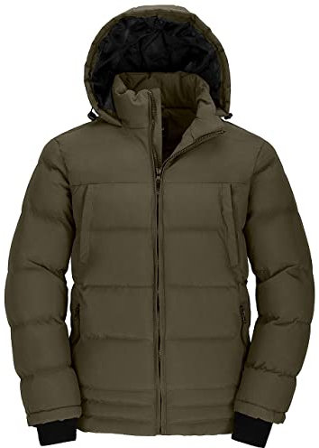 Wantdo Homme Veste Rembourrée en Coton Chaude Hiver Blouson à Capuche Manteaux d'Extérieur Veste Doublée en Polaire Coupe-Vent Manteau Matelassé Vert Militaire S