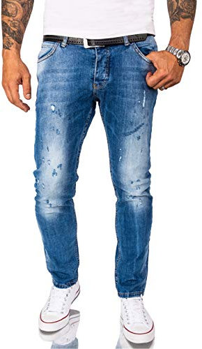 Rock Creek Designer Herren Jeans Hose Stretch Jeanshose Basic Slim Fit Jeans Hosen Denim Used Look Destroyed Herrenhose Elegant RC-2162 Blau W33 L34
