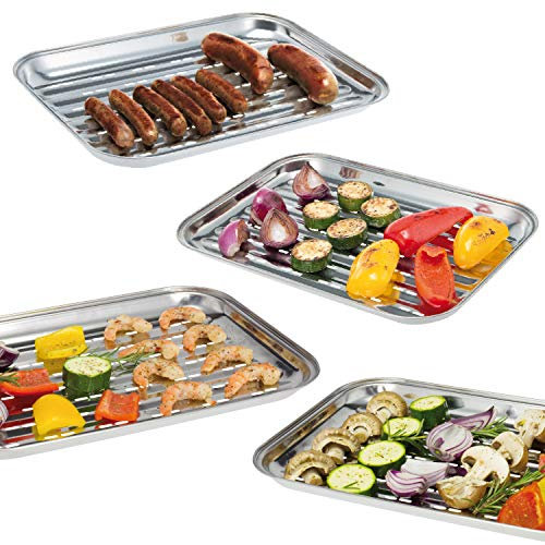 bremermann Grillschale, Grillpfanne Edelstahl, ca. 35 x 24,5 cm, 4 Stück