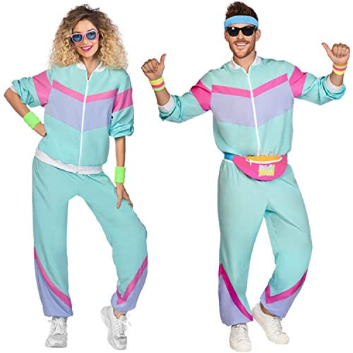 (PKT) (Fix 12/25) (9910363) Adult 80's Jogger Suit Light Blue Costume (Medium)