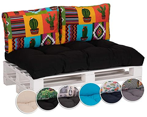 Beo Palettenkissen Set für Palettenmöbel | Made in EU | UV-beständige Lounge Kissen | 1x Palettenkissen 120 x 80 in Anthrazit | 2X Palettenkissen Rückenkissen 60 x 40 mit Mexiko-Muster