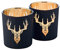 EDZARD 2er Set Teelichthalter Windlicht Lio (Höhe 8cm, ø 7cm) Hirsch-Motiv, außen matt schwarz/innen Gold