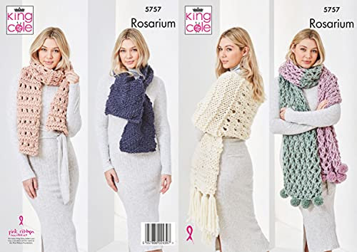 King Cole Ladies Rosarium Mega Chunky Knitting Pattern Shawls & Scarves (5757)